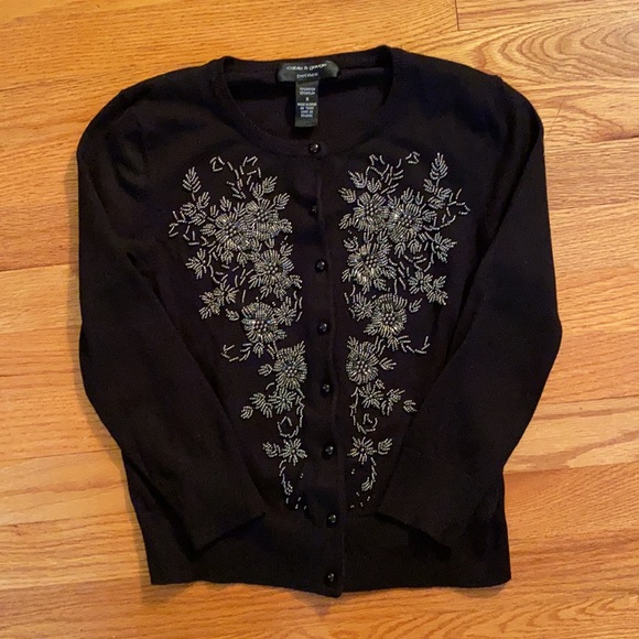 Cable & Gauge Black Cardigan Embellished With Gold Beads - Picture 7 of 8